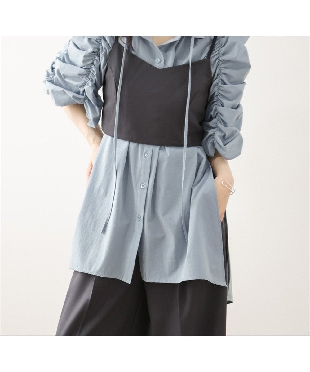 【ラジュール/Lajour】のギャザースリーブチュニック丈ブラウス インテリア・キッズ・メンズ・レディースファッション・服の通販 founy(ファニー) 　ファッション　Fashion　レディースファッション　Fashion for Women　トップス・カットソー　Cut & Sew Tops　シャツ・ブラウス・オフィスカジュアル　Elegant Blouses & Button-Ups　ギャザー　Gathered, Ruffled　スリット　Slit, Slit Detail　スリーブ　Sleeve, Long Sleeve / Short Sleeve　チュニック　Tunic, Long Top　ブルー|ID: prp329100004648124 ipo3291000000033557305