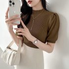 【ココモモ/COCOMOMO】のサマーニット ハーフタートルネック 半袖 パワショル パワーショルダー ブラウン|ID: prp329100004648144 ipo3291000000033557499