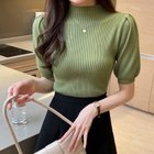 【ココモモ/COCOMOMO】のサマーニット ハーフタートルネック 半袖 パワショル パワーショルダー ライトグリーン|ID: prp329100004648144 ipo3291000000033557503