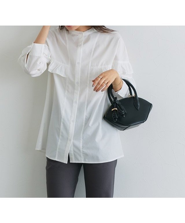 【ピエロ/Pierrot】のフリルチュニックブラウス インテリア・キッズ・メンズ・レディースファッション・服の通販 founy(ファニー) 　ファッション　Fashion　レディースファッション　Fashion for Women　トップス・カットソー　Cut & Sew Tops　シャツ・ブラウス・オフィスカジュアル　Elegant Blouses & Button-Ups　おすすめ　Recommended / Our Picks　フェミニン　Feminine, Girly　フリル　Frill, Ruffle　オフホワイト|ID: prp329100004648146 ipo3291000000033557515