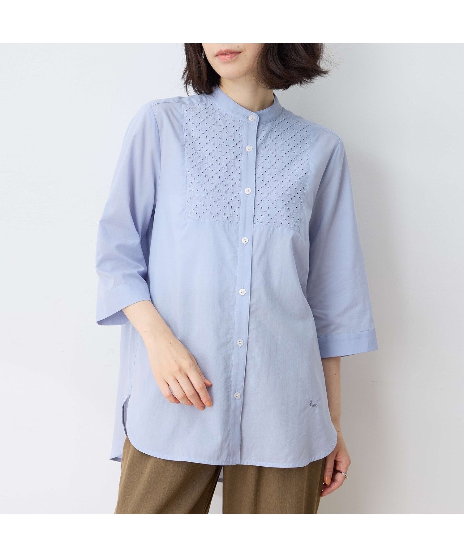 【デコイ/DECOY Since1981】のフロントレースブラウス インテリア・キッズ・メンズ・レディースファッション・服の通販 founy(ファニー) 　ファッション　Fashion　レディースファッション　Fashion for Women　トップス・カットソー　Cut & Sew Tops　シャツ・ブラウス・オフィスカジュアル　Elegant Blouses & Button-Ups　アイレット　Eyelet Lace　シンプル　Simple, Minimal　フロント　Front, Front Design　レース　Lace, Lace Fabric　透かし　Cut-Out, Lacework　サックス|ID: prp329100004648148 ipo3291000000033557530
