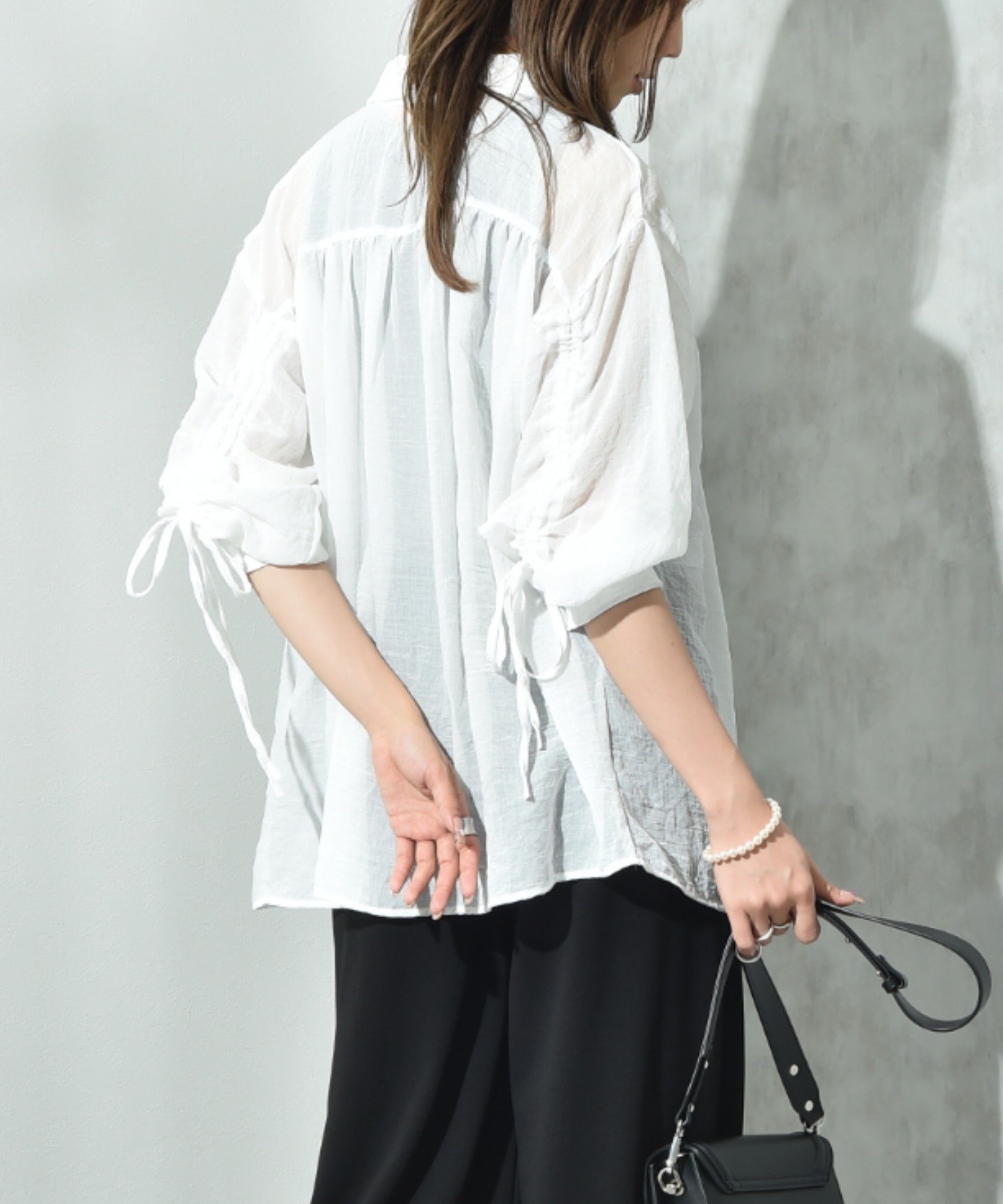 【インタープラネット/INTERPLANET】のEボイルヨークギャザー袖ドロストシャツ 人気、トレンドファッション・服の通販 founy(ファニー) 　ファッション　Fashion　レディースファッション　Fashion for Women　トップス・カットソー　Cut & Sew Tops　シャツ・ブラウス・オフィスカジュアル　Elegant Blouses & Button-Ups　シアー　Sheer, See-Through　トレンド　Trend, Trending Now　ベーシック　Basic, Essential　エレガント 上品　Elegant　今季　This Season, Current Season　夏　Summer　旅行　Travel　羽織　Haori, Light Jacket　ビジネス 仕事 通勤　Business / Work / Commuting　 other-1|ID: prp329100004648170 ipo3291000000033557689