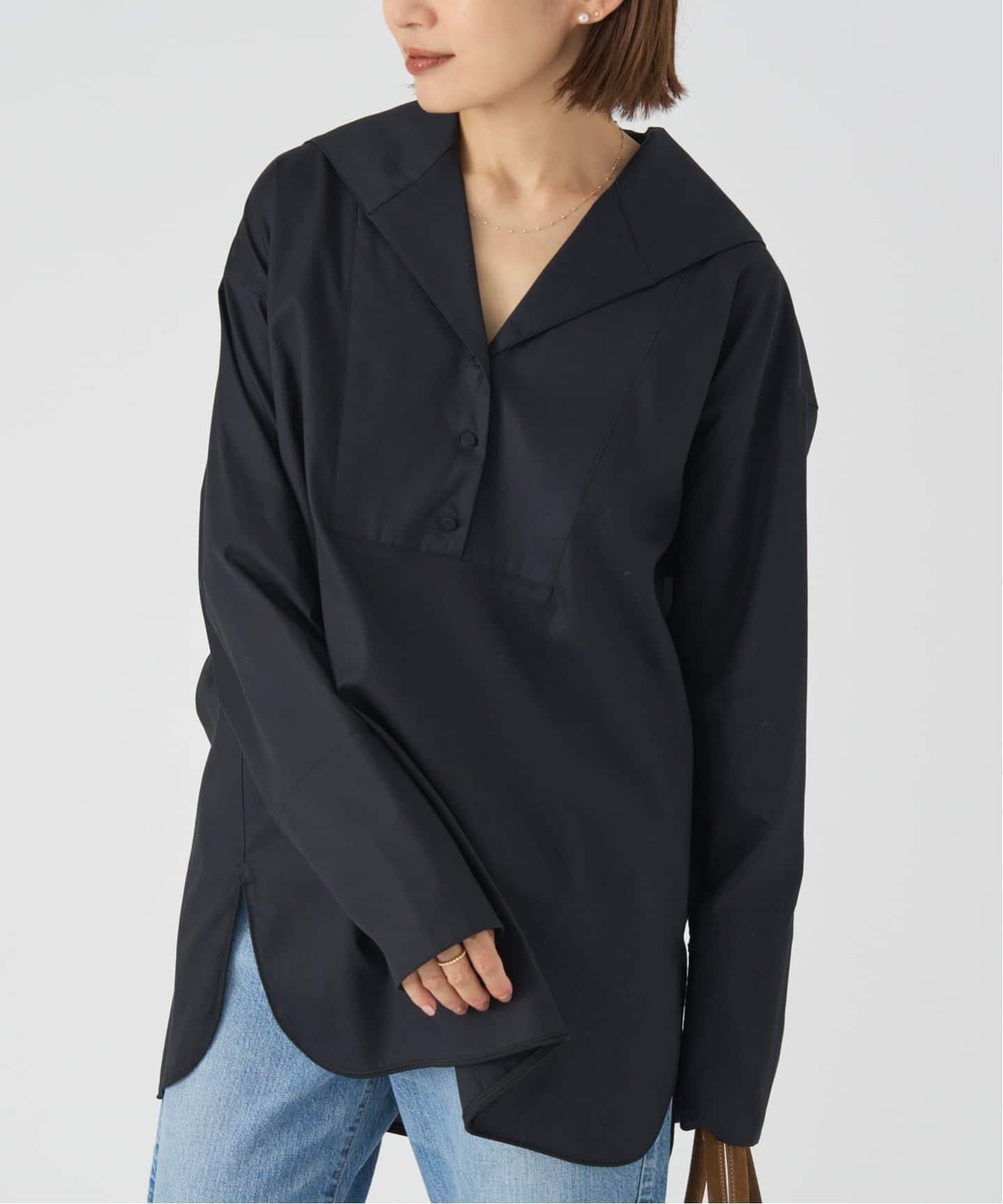 【イエナ/IENA】のセイラーカラードレスシャツ インテリア・キッズ・メンズ・レディースファッション・服の通販 founy(ファニー) 　ファッション　Fashion　レディースファッション　Fashion for Women　トップス・カットソー　Cut & Sew Tops　シャツ・ブラウス・オフィスカジュアル　Elegant Blouses & Button-Ups　ワンピース　Dresses　フォーマル・パーティードレス・結婚式用ドレス　Elegant & Casual Dresses　2025年　2025　2025-2026秋冬・A/W　Autumn/Winter 2025–26 AW25–26　オックス　Oxford Fabric　ドレス　Dress, One-Piece　ブラック|ID: prp329100004648191 ipo3291000000033557910