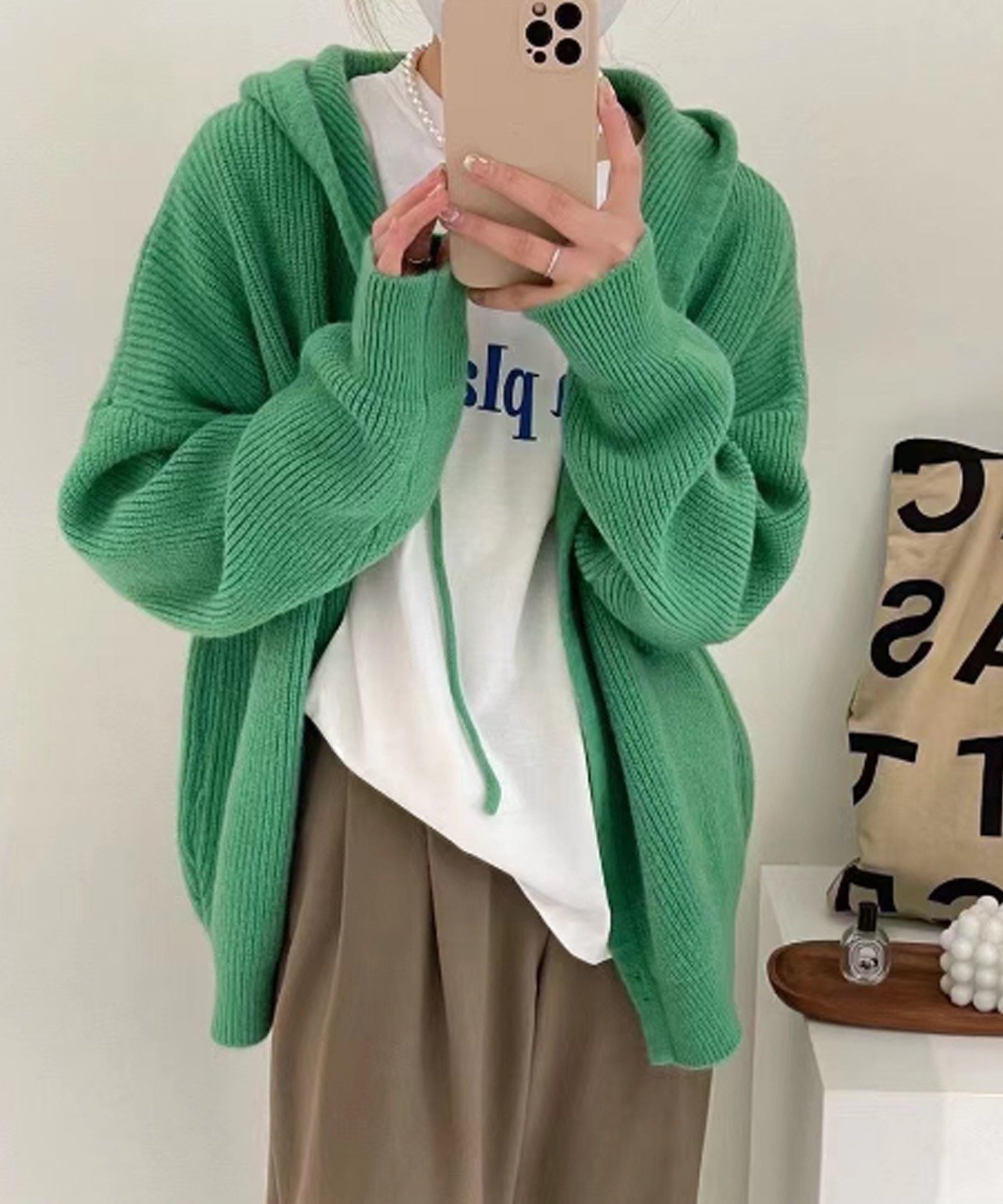 【アミュレット/Amulet】の【Dewlily】フード付きカーディガン インテリア・キッズ・メンズ・レディースファッション・服の通販 founy(ファニー) 　ファッション　Fashion　レディースファッション　Fashion for Women　トップス・カットソー　Cut & Sew Tops　カーディガン・羽織り　Layered Style Cardigans　カーディガン　Cardigan, Knitwear　パーカー　Hoodie, Parka　グリーン|ID: prp329100004648237 ipo3291000000033558487