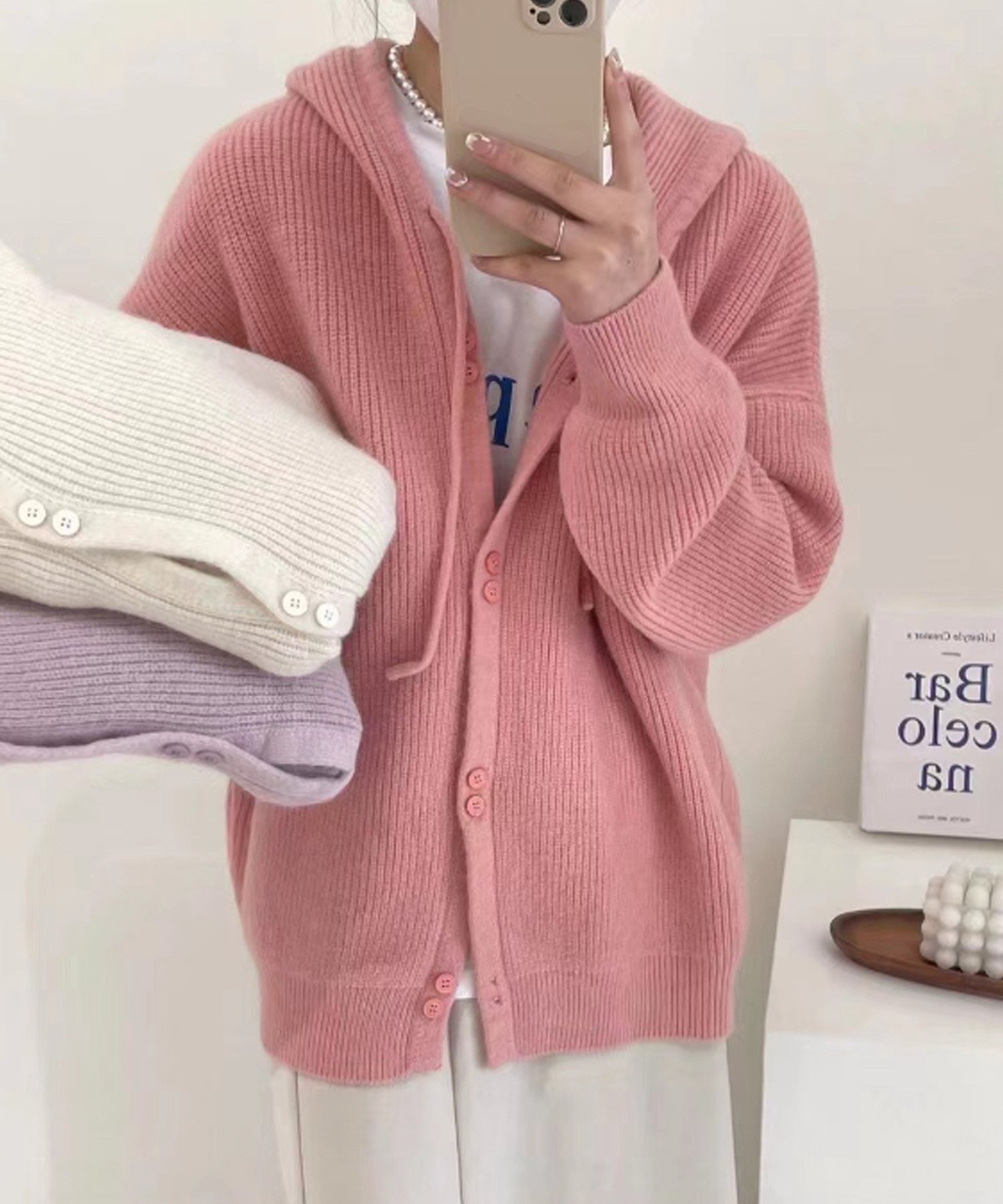 【アミュレット/Amulet】の【Dewlily】フード付きカーディガン インテリア・キッズ・メンズ・レディースファッション・服の通販 founy(ファニー) 　ファッション　Fashion　レディースファッション　Fashion for Women　トップス・カットソー　Cut & Sew Tops　カーディガン・羽織り　Layered Style Cardigans　カーディガン　Cardigan, Knitwear　パーカー　Hoodie, Parka　ピンク|ID: prp329100004648237 ipo3291000000033558488