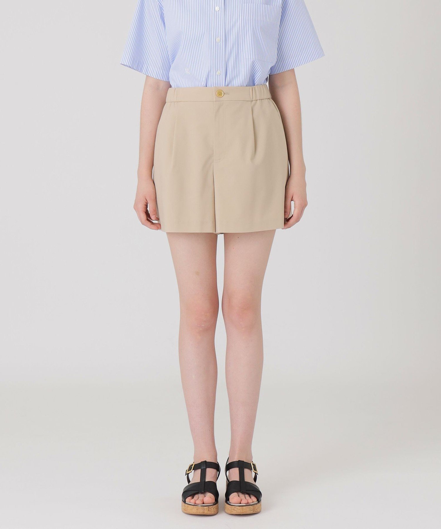 【ブルーレーベル クレストブリッジ/BLUE LABEL CRESTBRIDGE】のコンパクトツイルショートパンツ インテリア・キッズ・メンズ・レディースファッション・服の通販 founy(ファニー) 　ファッション　Fashion　レディースファッション　Fashion for Women　パンツ　Pants & Trousers　ショートパンツ・ハーフパンツ　High-Waisted & Relaxed Shorts　おすすめ　Recommended / Our Picks　ショート　Short, Short Length　ストライプ　Stripe, Striped Pattern　ベージュ|ID: prp329100004648258 ipo3291000000033558739