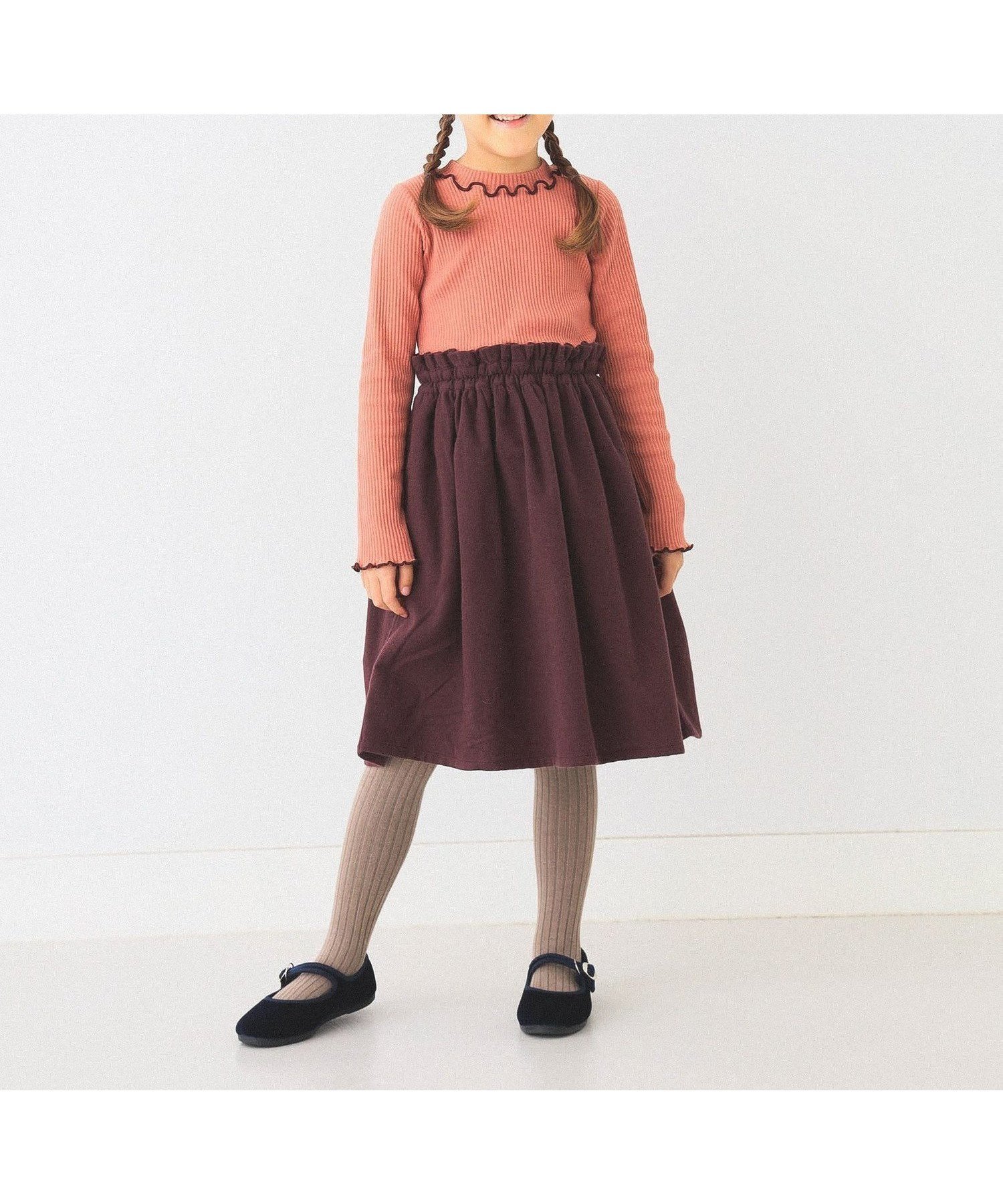 【ビームス/BEAMS / KIDS】のメローリブ 切り替え ワンピース(90~150cm) インテリア・キッズ・メンズ・レディースファッション・服の通販 founy(ファニー) 　ファッション　Fashion　キッズファッション　Fashion for Kids　ワンピース　Dresses　ウォーム　Warm Fabric　タイツ　Tights, Legwear　ドッキング　Docking, Mixed Material　バランス　Balance, Style Balance　フィット　Fit, Slim Fit　フレア　Flare, Flared　ベスト　Vest, Waistcoat　ベーシック　Basic, Essential　A/W・秋冬　Autumn/Winter　CORAL×DARK BROWN|ID: prp329100004648274 ipo3291000000034122937