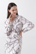【ピンキーアンドダイアン/Pinky&Dianne】のチェーンプリントブラウス 人気、トレンドファッション・服の通販 founy(ファニー) ファッション Fashion レディースファッション Fashion for Women トップス・カットソー Cut & Sew Tops シャツ・ブラウス・オフィスカジュアル Elegant Blouses & Button-Ups シルク Silk, 100% Silk スタンダード Standard, Basic スタンド Stand Collar, Upright Stand ストレッチ Stretch, Stretchy Fabric チェーン Chain, Chain Strap ドレープ Drape, Draping Fabric プリント Print, Printed Pattern ボーダー Border, Stripe エレガント 上品 Elegant 夏 Summer thumbnail グレー|ID: prp329100004648284 ipo3291000000033559020