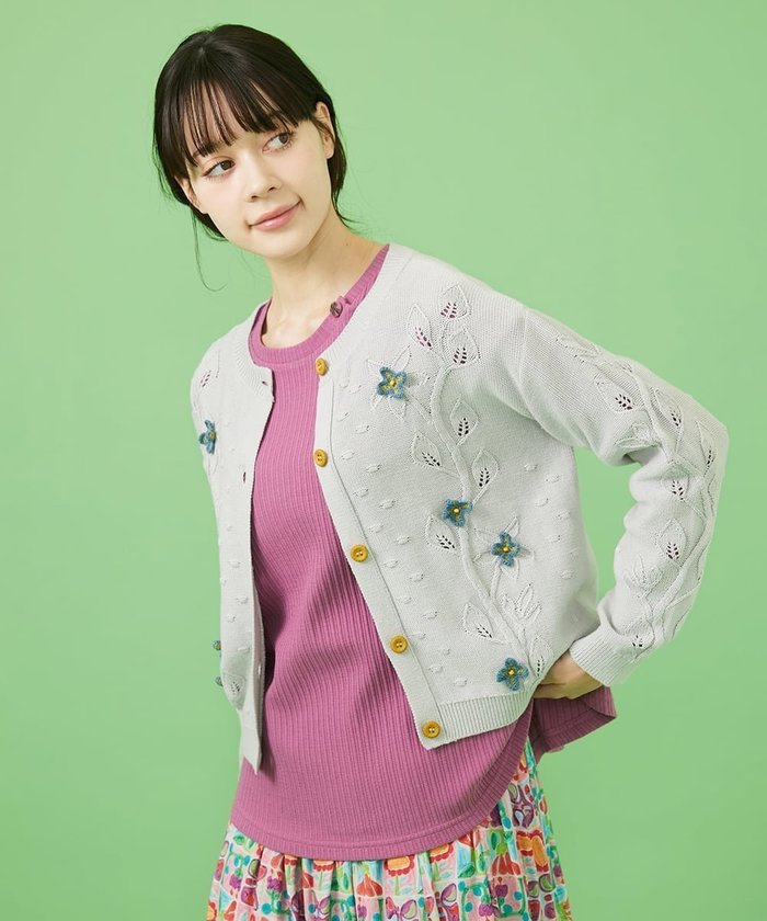 【ホコモモラ/Jocomomola】のPlanta フラワークロッシェクルーネックカーディガン インテリア・キッズ・メンズ・レディースファッション・服の通販 founy(ファニー) https://founy.com/ ファッション Fashion レディースファッション Fashion for Women トップス・カットソー Cut & Sew Tops カーディガン・羽織り Layered Style Cardigans 春 Spring カーディガン Cardigan, Knitwear コンパクト Compact, Small Size ショルダー Shoulder, Shoulder Strap ドロップ Drop Shoulder, Dropped Style プリント Print, Printed Pattern ボックス Boxy, Box Shape リラックス Relax, Relaxed Fit おすすめ Recommended / Our Picks |ID: prp329100004648325 ipo3291000000033559499