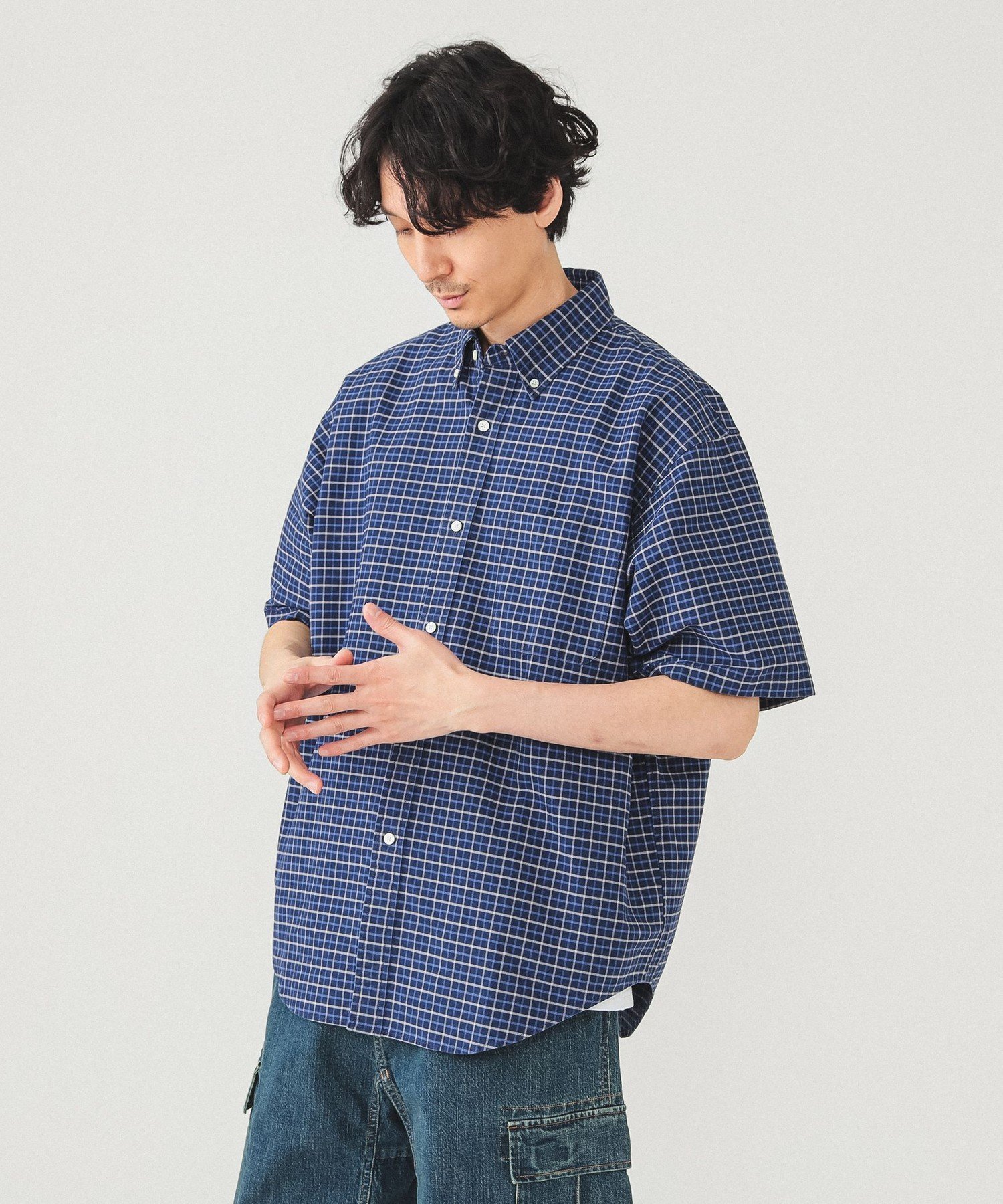 【ビームス/BEAMS / MEN】の【洗濯機洗い可】ワイドフィット 5分袖 ボタンダウンシャツ 25SS コットン100% インテリア・キッズ・メンズ・レディースファッション・服の通販 founy(ファニー) 　ファッション　Fashion　メンズファッション　Fashion for Men　スタイリッシュ　Stylish, Fashionable　ストレッチ　Stretch, Stretchy Fabric　バランス　Balance, Style Balance　フィット　Fit, Slim Fit　ポケット　Pocket, Pocket Detail　ワイド　Wide, Wide Fit　エレガント 上品　Elegant　2025年　2025　2025春夏・S/S　Spring/Summer 2025 SS25　NAVY_CHK|ID: prp329100004648378 ipo3291000000033560268