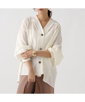 【エルーラ/Elura】のVネックブラウスカーディガン/590647 人気、トレンドファッション・服の通販 founy(ファニー) ファッション Fashion レディースファッション Fashion for Women トップス・カットソー Cut & Sew Tops カーディガン・羽織り Layered Style Cardigans シャツ・ブラウス・オフィスカジュアル Elegant Blouses & Button-Ups Vネックトップス V-Neck Tops / V-Cut Neckline Shirts ギャザー Gathered, Ruffled バランス Balance, Style Balance リラックス Relax, Relaxed Fit ロング Long, Long-Length |ID:prp329100004648405