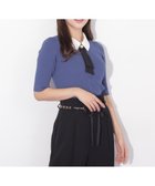 【ジルバイジルスチュアート/JILL by JILLSTUART】の襟付きリボンタイニットトップス 5分袖 ブルー|ID: prp329100004648429 ipo3291000000033561023