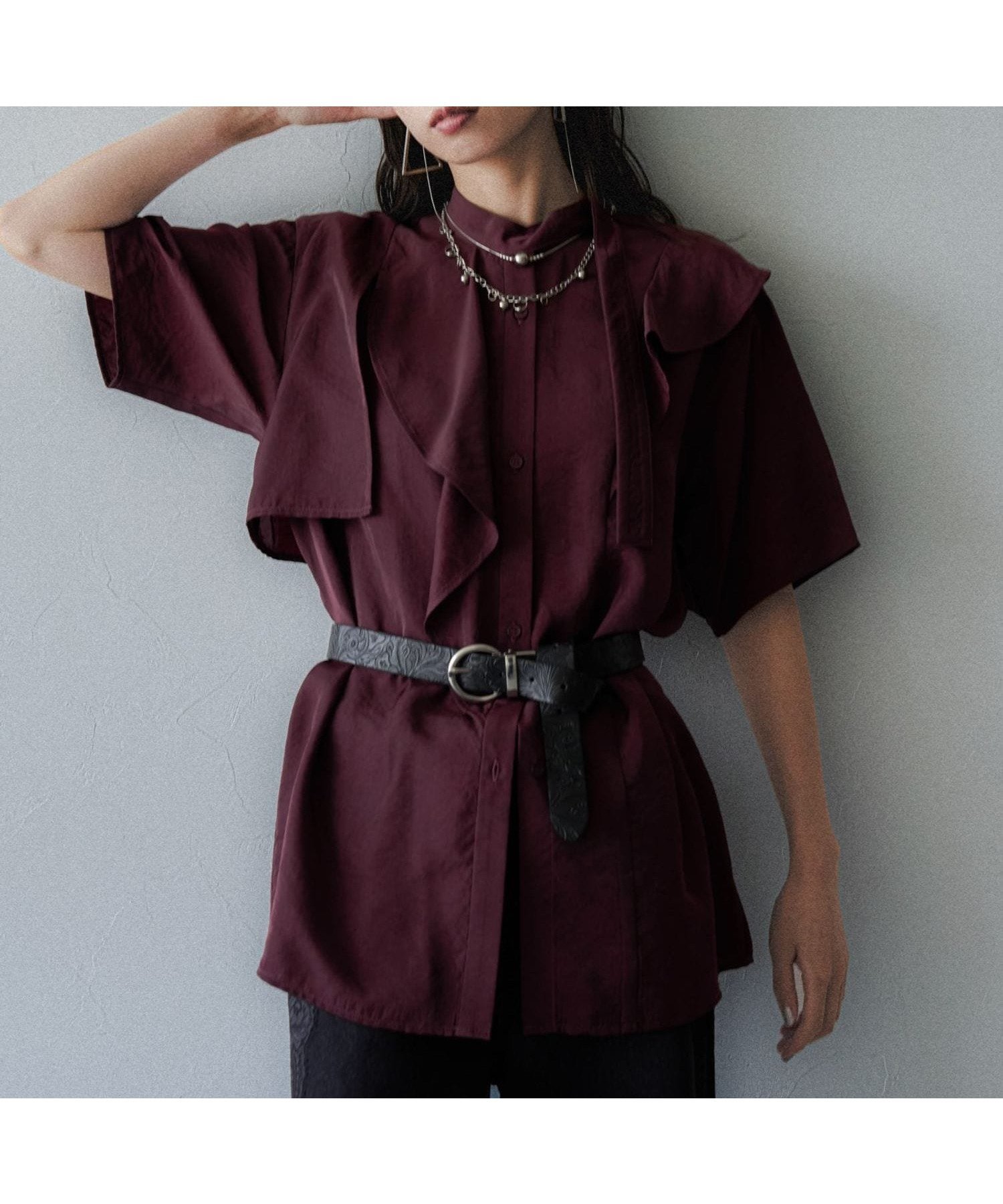 【ハレ/HARE】の【LADIES】キュプラライクブラウス インテリア・キッズ・メンズ・レディースファッション・服の通販 founy(ファニー) 　ファッション　Fashion　レディースファッション　Fashion for Women　トップス・カットソー　Cut & Sew Tops　シャツ・ブラウス・オフィスカジュアル　Elegant Blouses & Button-Ups　おすすめ　Recommended / Our Picks　ウェーブ　Wavy Pattern　ストレート　Straight, Straight Cut　ダウン　Down, Puffer　デニム　Denim, Jeans Material　フェミニン　Feminine, Girly　フレア　Flare, Flared　フロント　Front, Front Design　ブラウジング　Blouson Silhouette, Cinched Waist　ミドル　Middle Length, Mid Height　メタル　Metal, Metal Parts　エレガント 上品　Elegant　羽織　Haori, Light Jacket　ボルドー38|ID: prp329100004648457 ipo3291000000033561488