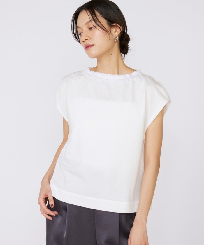 【イネド/INED】のタックフリルカットソー インテリア・キッズ・メンズ・レディースファッション・服の通販 founy(ファニー) https://founy.com/ ファッション Fashion レディースファッション Fashion for Women トップス・カットソー Cut & Sew Tops カットソー・ベーシックTシャツ Cut-and-Sewn Tops / Stretch Tees & Basics オーガンジー Organza Fabric コンパクト Compact, Small Size シルケット Silket, Silky Cotton スマート Smart, Elegant フェミニン Feminine, Girly ボックス Boxy, Box Shape モチーフ Motif, Design Theme リラックス Relax, Relaxed Fit ワイド Wide, Wide Fit エレガント 上品 Elegant |ID: prp329100004648634 ipo3291000000033564805