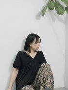 【サマンサモスモス/Samansa Mos2】の◎【接触冷感】シャーリングVネックプルオーバー ブラック|ID: prp329100004648644 ipo3291000000033564989