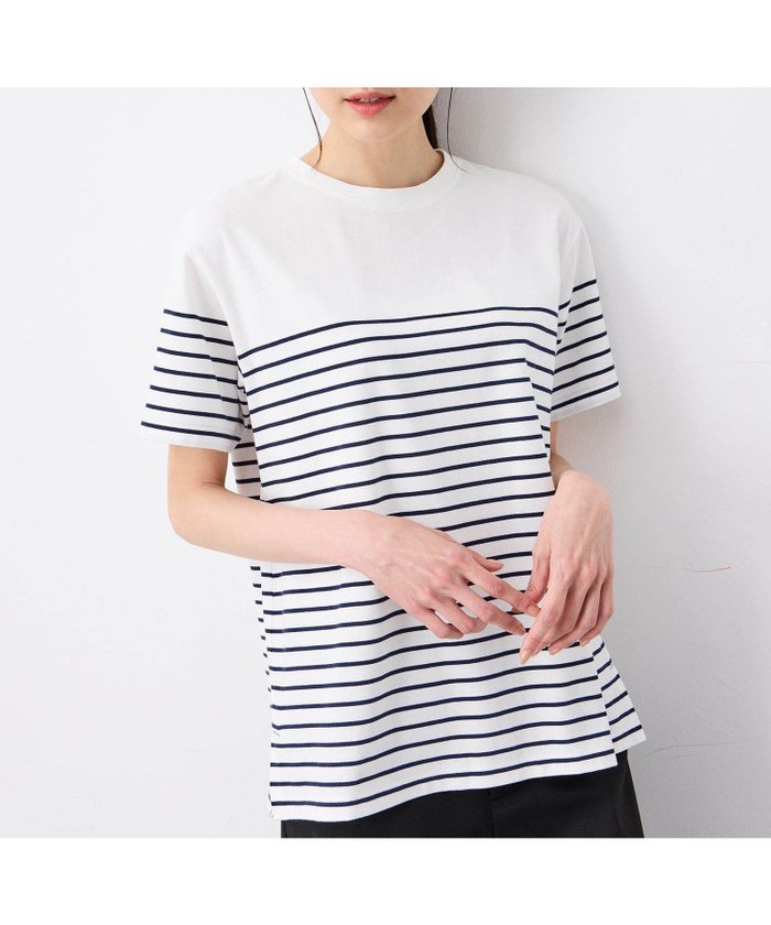 【プチ オンフルール/Petit Honfleur】の【UVカット】【接触冷感】パネルボーダーTシャツ インテリア・キッズ・メンズ・レディースファッション・服の通販 founy(ファニー) https://founy.com/ ファッション Fashion レディースファッション Fashion for Women トップス・カットソー Cut & Sew Tops シャツ・ブラウス・オフィスカジュアル Elegant Blouses & Button-Ups ロングTシャツ・Tシャツ Longline T-Shirts & Tees おすすめ Recommended / Our Picks スリット Slit, Slit Detail フィット Fit, Slim Fit ベーシック Basic, Essential ボーダー Border, Stripe |ID: prp329100004648654 ipo3291000000033565185