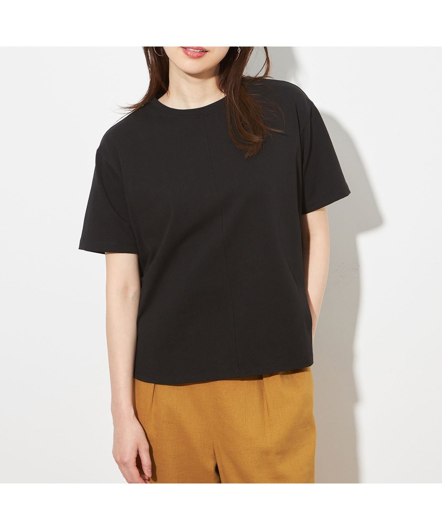 【プチ オンフルール/Petit Honfleur】のラウンドヘムTシャツ インテリア・キッズ・メンズ・レディースファッション・服の通販 founy(ファニー) 　ファッション　Fashion　レディースファッション　Fashion for Women　トップス・カットソー　Cut & Sew Tops　シャツ・ブラウス・オフィスカジュアル　Elegant Blouses & Button-Ups　ロングTシャツ・Tシャツ　Longline T-Shirts & Tees　イエロー　Yellow　ボトム　Bottoms, Lower Wear　ブラック|ID: prp329100004648665 ipo3291000000033565639