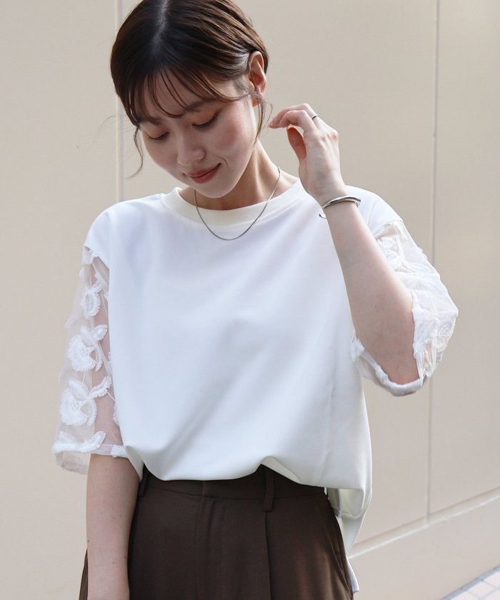 【ルクールブラン/le.coeur blanc】のスリーブシアーレースプルオーバー インテリア・キッズ・メンズ・レディースファッション・服の通販 founy(ファニー) https://founy.com/ ファッション Fashion レディースファッション Fashion for Women トップス・カットソー Cut & Sew Tops カジュアルプルオーバー・ニットトップス Pullovers & Knit Tops / Casual Pullovers おすすめ Recommended / Our Picks カットソー Cut and Sewn Top デニム Denim, Jeans Material フレア Flare, Flared ボトム Bottoms, Lower Wear レース Lace, Lace Fabric ビジネス 仕事 通勤 Business / Work / Commuting |ID: prp329100004648694 ipo3291000000033566808