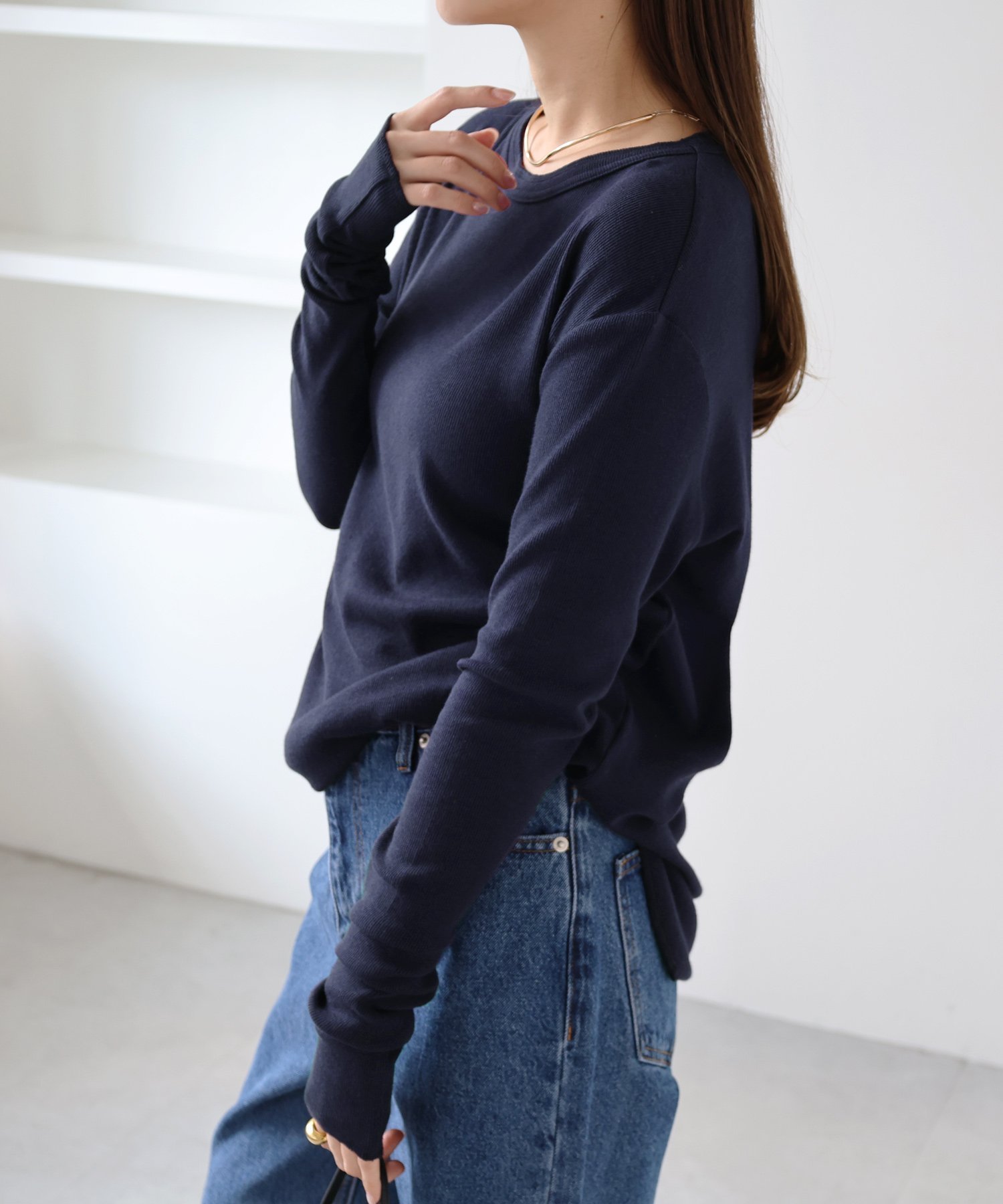 【アンドミー/andme】のテレコリブ クルーネック プルオーバー evernavy エバーネイビー インテリア・キッズ・メンズ・レディースファッション・服の通販 founy(ファニー) 　ファッション　Fashion　レディースファッション　Fashion for Women　トップス・カットソー　Cut & Sew Tops　カジュアルプルオーバー・ニットトップス　Pullovers & Knit Tops / Casual Pullovers　インナー　Innerwear　ストレッチ　Stretch, Stretchy Fabric　デコルテ　Décolleté, Neckline　バランス　Balance, Style Balance　ネイビー|ID: prp329100004648736 ipo3291000000033568293