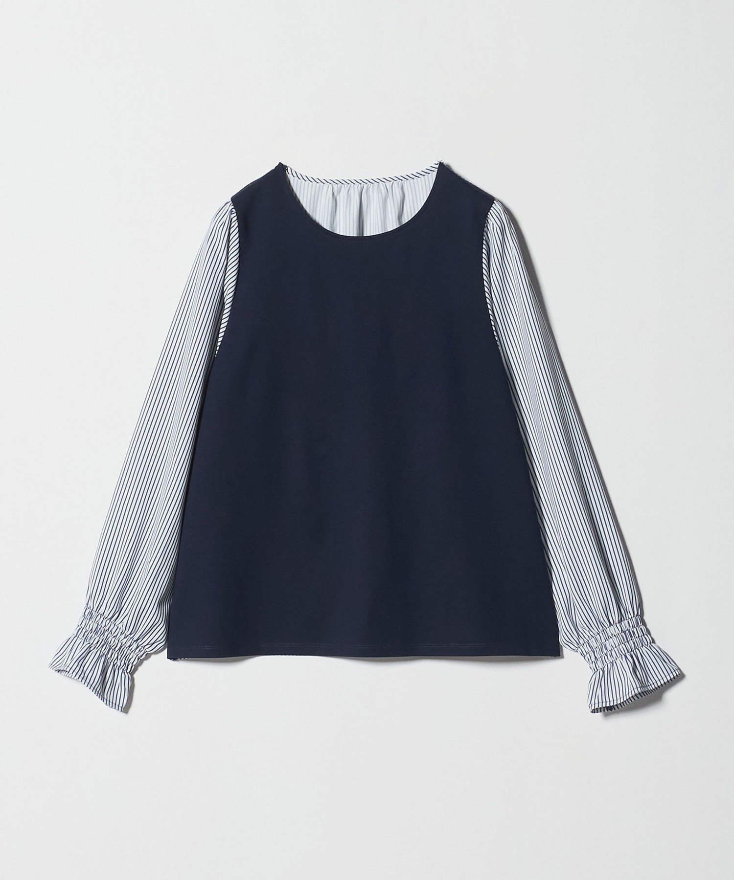 【ユナイテッドアローズ/UNITED ARROWS】のカット*サテン キャンディスリーブトップス A DAY IN THE LIFE インテリア・キッズ・メンズ・レディースファッション・服の通販 founy(ファニー) 　ファッション　Fashion　レディースファッション　Fashion for Women　トップス・カットソー　Cut & Sew Tops　カットソー　Cut and Sewn Top　サテン　Satin, Glossy Fabric　ストライプ　Stripe, Striped Pattern　スリーブ　Sleeve, Long Sleeve / Short Sleeve　ワイド　Wide, Wide Fit　ビジネス 仕事 通勤　Business / Work / Commuting　NAVY|ID: prp329100004648776 ipo3291000000033569290