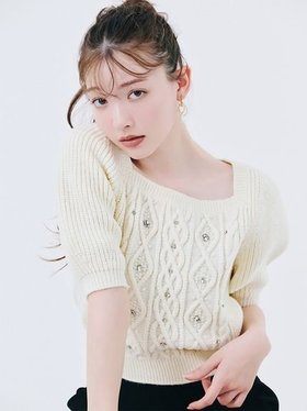 【リリーブラウン/Lily Brown】の【WEB限定カラー】 L.B CANDY STOCK シフォンリボンビジューニットトップス 人気、トレンドファッション・服の通販 founy(ファニー) ファッション Fashion レディースファッション Fashion for Women トップス・カットソー Cut & Sew Tops ニット Knit Tops & Sweaters |ID:prp329100004648785