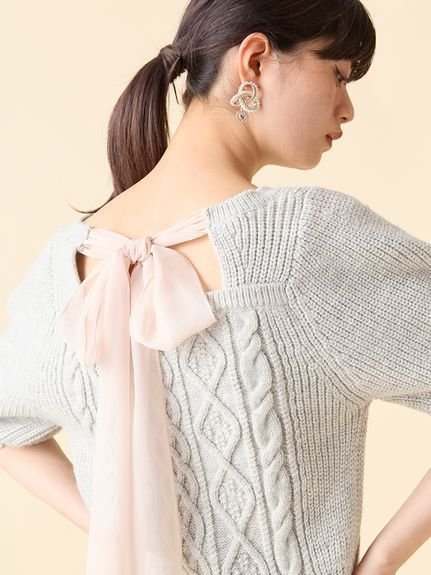 【リリーブラウン/Lily Brown】の【WEB限定カラー】 L.B CANDY STOCK シフォンリボンビジューニットトップス インテリア・キッズ・メンズ・レディースファッション・服の通販 founy(ファニー) 　ファッション　Fashion　レディースファッション　Fashion for Women　トップス・カットソー　Cut & Sew Tops　ニット　Knit Tops & Sweaters　GRY[006]|ID: prp329100004648785 ipo3291000000033569465
