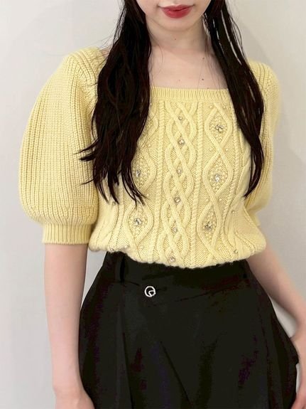 【リリーブラウン/Lily Brown】の【WEB限定カラー】 L.B CANDY STOCK シフォンリボンビジューニットトップス インテリア・キッズ・メンズ・レディースファッション・服の通販 founy(ファニー) 　ファッション　Fashion　レディースファッション　Fashion for Women　トップス・カットソー　Cut & Sew Tops　ニット　Knit Tops & Sweaters　YEL[032]|ID: prp329100004648785 ipo3291000000033569470
