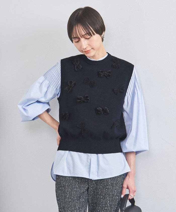 【ユナイテッドアローズ/UNITED ARROWS】の3D リボン クルーネック ベスト インテリア・キッズ・メンズ・レディースファッション・服の通販 founy(ファニー) https://founy.com/ ファッション Fashion レディースファッション Fashion for Women アウター Coat / Outerwear Collection トップス・カットソー Cut & Sew Tops ベスト&ジレ / 重ね着スタイル Vests & Gilets おすすめ Recommended / Our Picks カットソー Cut and Sewn Top スウェット / スエット Sweatshirt, Sweatwear タフタ Taffeta, Structured Fabric チュール Tulip, Tulip Motif デニム Denim, Jeans Material フェミニン Feminine, Girly ベスト Vest, Waistcoat モチーフ Motif, Design Theme リボン Ribbon, Bow ワイド Wide, Wide Fit 長袖 Long Sleeve, Full Sleeve |ID: prp329100004648807 ipo3291000000033569833