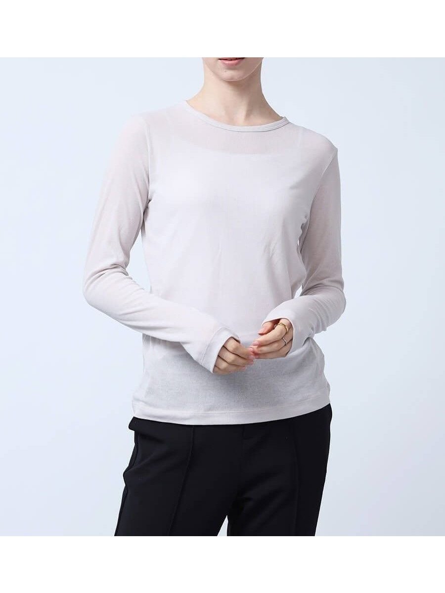 【ラシュッド/LASUD】のスーピマシアーテレコクルーネックカットソー インテリア・キッズ・メンズ・レディースファッション・服の通販 founy(ファニー) 　ファッション　Fashion　レディースファッション　Fashion for Women　トップス・カットソー　Cut & Sew Tops　カットソー・ベーシックTシャツ　Cut-and-Sewn Tops / Stretch Tees & Basics　オレンジ　Orange　スーピマ　Supima, Premium Cotton　テレコ　Ribbed, Rib Stitch　エレガント 上品　Elegant　グレージュ|ID: prp329100004648823 ipo3291000000033570148