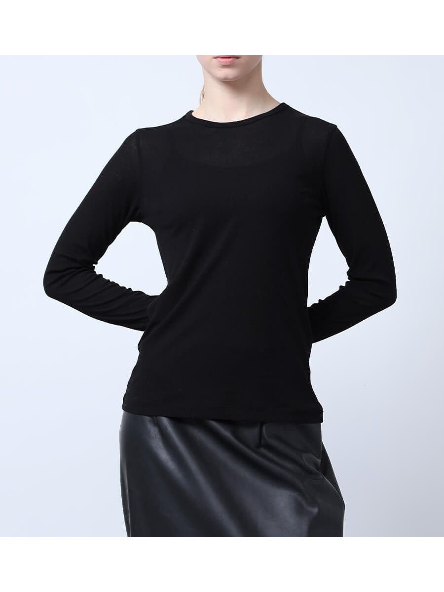 【ラシュッド/LASUD】のスーピマシアーテレコクルーネックカットソー インテリア・キッズ・メンズ・レディースファッション・服の通販 founy(ファニー) 　ファッション　Fashion　レディースファッション　Fashion for Women　トップス・カットソー　Cut & Sew Tops　カットソー・ベーシックTシャツ　Cut-and-Sewn Tops / Stretch Tees & Basics　オレンジ　Orange　スーピマ　Supima, Premium Cotton　テレコ　Ribbed, Rib Stitch　エレガント 上品　Elegant　ブラック|ID: prp329100004648823 ipo3291000000033570151