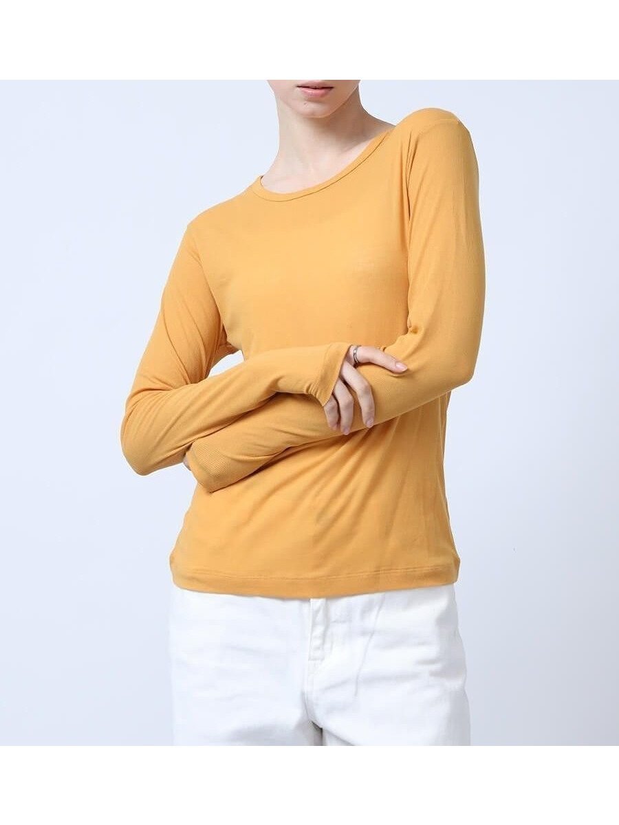 【ラシュッド/LASUD】のスーピマシアーテレコクルーネックカットソー インテリア・キッズ・メンズ・レディースファッション・服の通販 founy(ファニー) 　ファッション　Fashion　レディースファッション　Fashion for Women　トップス・カットソー　Cut & Sew Tops　カットソー・ベーシックTシャツ　Cut-and-Sewn Tops / Stretch Tees & Basics　オレンジ　Orange　スーピマ　Supima, Premium Cotton　テレコ　Ribbed, Rib Stitch　エレガント 上品　Elegant　オレンジ|ID: prp329100004648823 ipo3291000000033570153