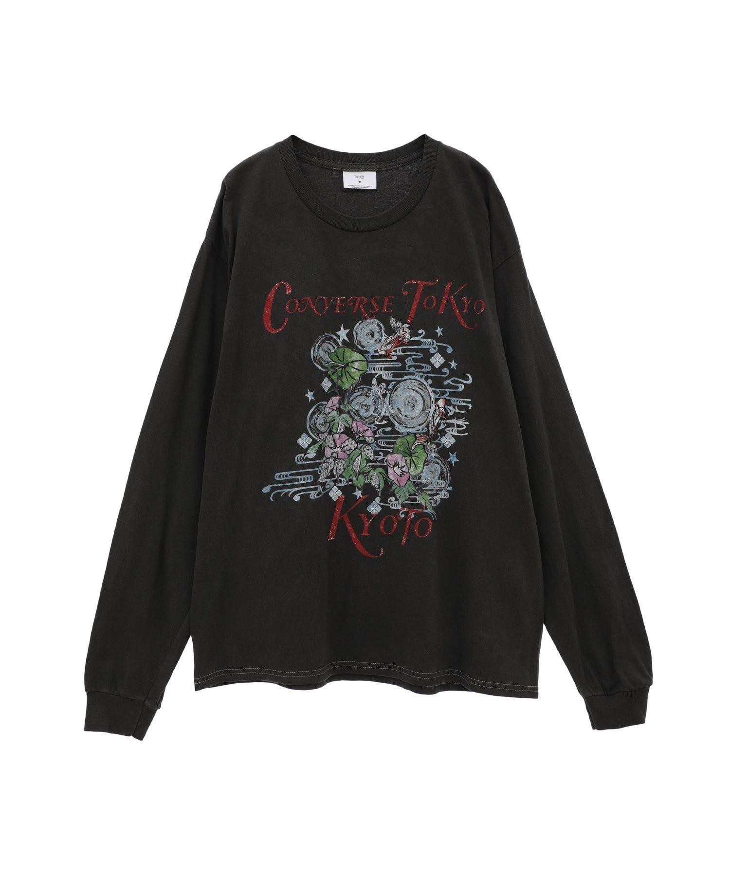 【コンバーストウキョウ/CONVERSE TOKYO】の【KYOTO LIMITED】MORNING GLORY LONG-SLEEVED TEE インテリア・キッズ・メンズ・レディースファッション・服の通販 founy(ファニー) 　ファッション　Fashion　レディースファッション　Fashion for Women　トップス・カットソー　Cut & Sew Tops　グラフィック　Graphic, Graphic Design　モチーフ　Motif, Design Theme　ブラック|ID: prp329100004648825 ipo3291000000033570180