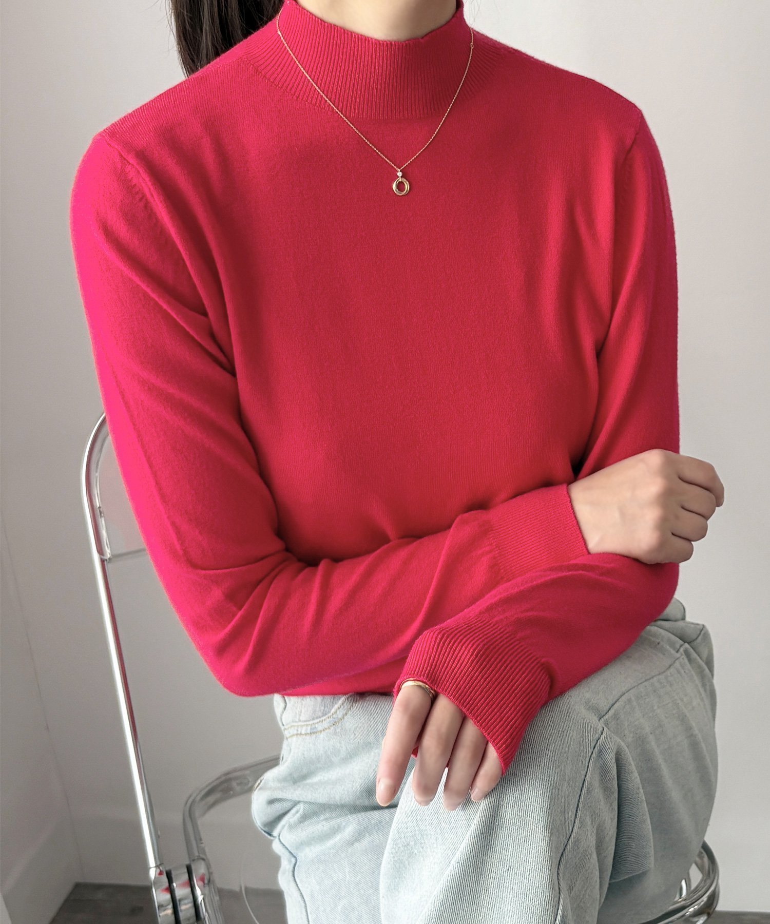 【アミュレット/Amulet】の【Amulet】ハイネック長袖ニットトップス インテリア・キッズ・メンズ・レディースファッション・服の通販 founy(ファニー) 　ファッション　Fashion　レディースファッション　Fashion for Women　トップス・カットソー　Cut & Sew Tops　ニット　Knit Tops & Sweaters　なめらか　Smooth, Silky Texture　インナー　Innerwear　シンプル　Simple, Minimal　ハイネック　High Neck, Mock Neck　長袖　Long Sleeve, Full Sleeve　レッド|ID: prp329100004648857 ipo3291000000033571041