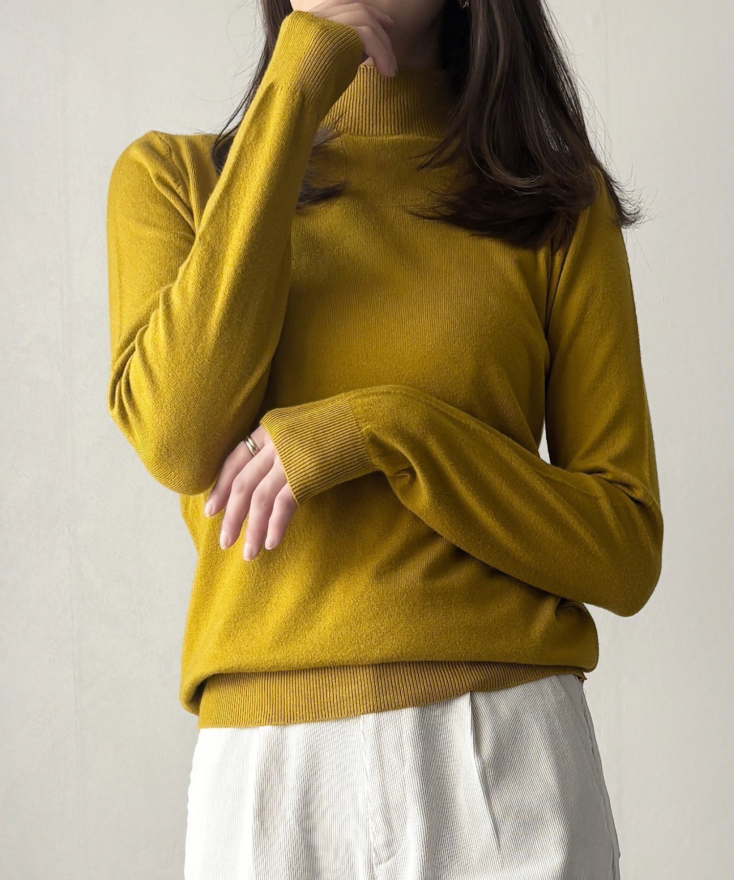 【アミュレット/Amulet】の【Amulet】ハイネック長袖ニットトップス インテリア・キッズ・メンズ・レディースファッション・服の通販 founy(ファニー) 　ファッション　Fashion　レディースファッション　Fashion for Women　トップス・カットソー　Cut & Sew Tops　ニット　Knit Tops & Sweaters　なめらか　Smooth, Silky Texture　インナー　Innerwear　シンプル　Simple, Minimal　ハイネック　High Neck, Mock Neck　長袖　Long Sleeve, Full Sleeve　イエロー|ID: prp329100004648857 ipo3291000000033571048