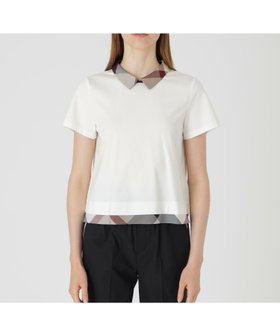 【ブルーレーベル クレストブリッジ/BLUE LABEL CRESTBRIDGE】のピマコットンプレーティング天竺パーシャルチェックカットソー 人気、トレンドファッション・服の通販 founy(ファニー) ファッション Fashion レディースファッション Fashion for Women トップス・カットソー Cut & Sew Tops カットソー・ベーシックTシャツ Cut-and-Sewn Tops / Stretch Tees & Basics カットソー Cut and Sewn Top コンビ Combo, Combination Style ボトム Bottoms, Lower Wear |ID:prp329100004648863