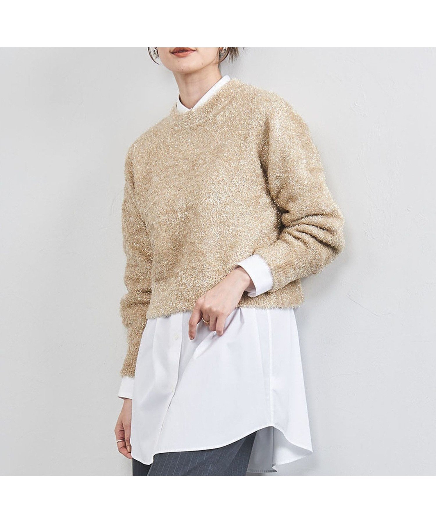 【ユナイテッドアローズ/UNITED ARROWS】のグリッターラメ クルーネック ニット 人気、トレンドファッション・服の通販 founy(ファニー) 　ファッション　Fashion　レディースファッション　Fashion for Women　トップス・カットソー　Cut & Sew Tops　ニット　Knit Tops & Sweaters　おすすめ　Recommended / Our Picks　カーディガン　Cardigan, Knitwear　コンパクト　Compact, Small Size　シンプル　Simple, Minimal　フェザーヤーン　Feather Yarn, Fluffy Yarn　ベスト　Vest, Waistcoat　 other-1|ID: prp329100004648976 ipo3291000000033573722