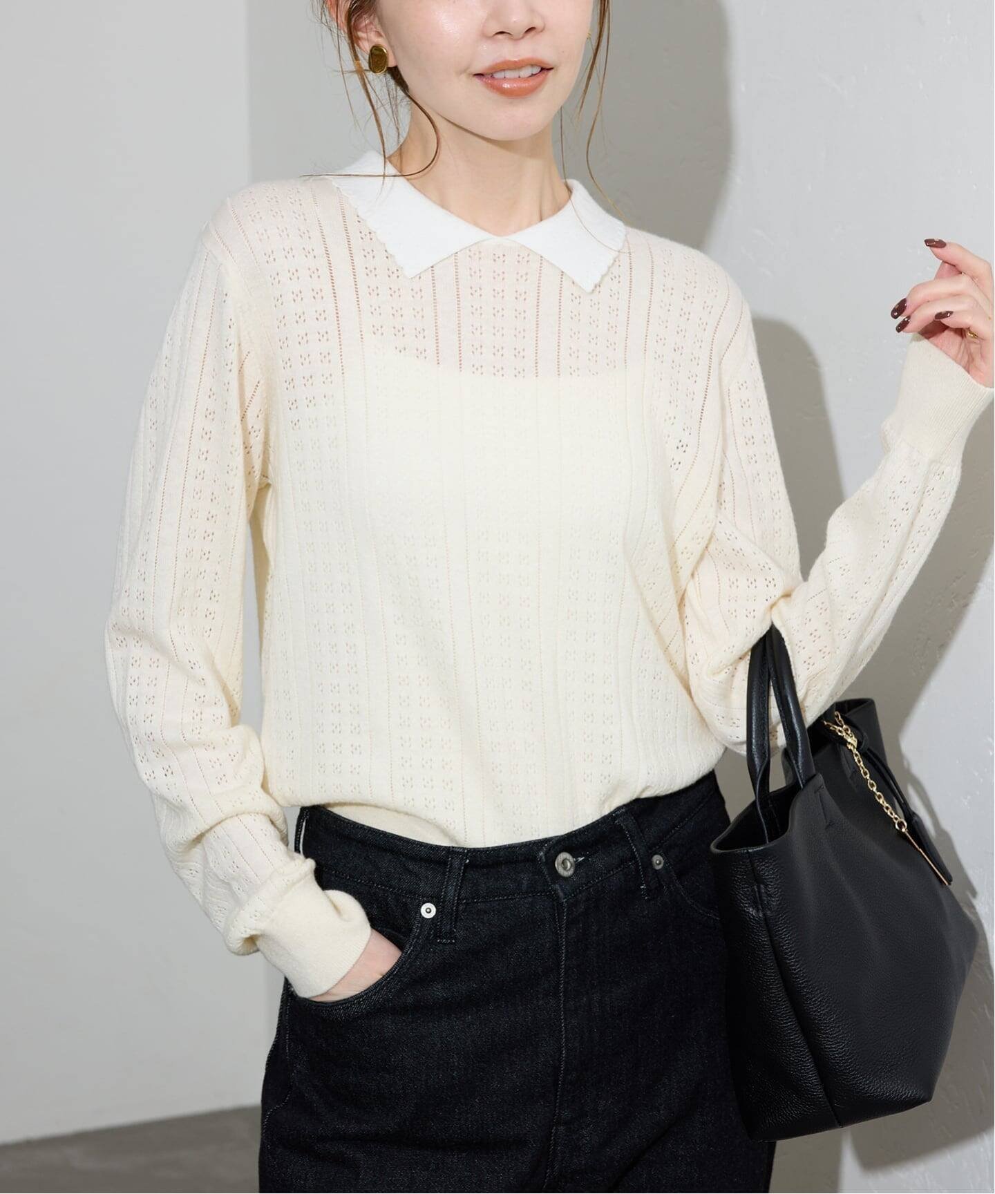 【スローブ イエナ/SLOBE IENA】のクレリック襟付きニット インテリア・キッズ・メンズ・レディースファッション・服の通販 founy(ファニー) 　ファッション　Fashion　レディースファッション　Fashion for Women　トップス・カットソー　Cut & Sew Tops　ニット　Knit Tops & Sweaters　2025年　2025　2025-2026秋冬・A/W　Autumn/Winter 2025–26 AW25–26　おすすめ　Recommended / Our Picks　アイレット　Eyelet Lace　クラシカル　Classical, Vintage-Inspired　デニム　Denim, Jeans Material　ミックス　Mix, Mixed Style　ナチュラル|ID: prp329100004648998 ipo3291000000033574109