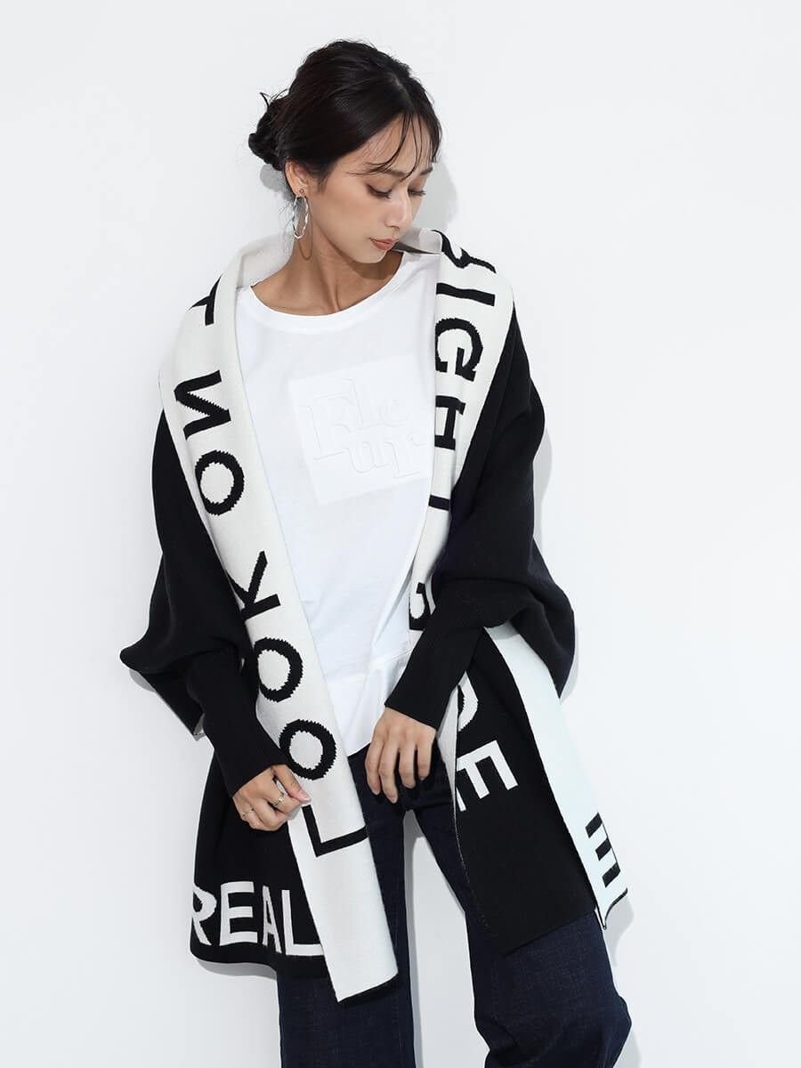【ヴァン/Vin】のロゴリバーシブルニットショール インテリア・キッズ・メンズ・レディースファッション・服の通販 founy(ファニー) 　ファッション　Fashion　レディースファッション　Fashion for Women　トップス・カットソー　Cut & Sew Tops　ニット　Knit Tops & Sweaters　ショール　Shawl, Wrap　ベーシック　Basic, Essential　リバーシブル　Reversible, Two-Sided　今季　This Season, Current Season　シロクロ|ID: prp329100004649067 ipo3291000000033575609