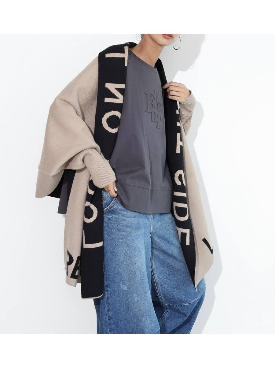 【ヴァン/Vin】のロゴリバーシブルニットショール インテリア・キッズ・メンズ・レディースファッション・服の通販 founy(ファニー) 　ファッション　Fashion　レディースファッション　Fashion for Women　トップス・カットソー　Cut & Sew Tops　ニット　Knit Tops & Sweaters　ショール　Shawl, Wrap　ベーシック　Basic, Essential　リバーシブル　Reversible, Two-Sided　今季　This Season, Current Season　ベージュ|ID: prp329100004649067 ipo3291000000033575612