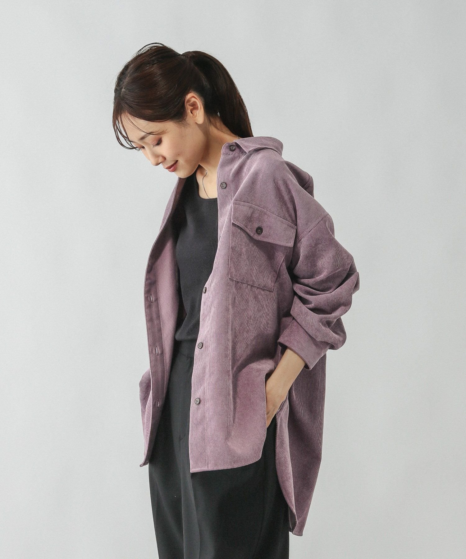 【グローバルワーク/GLOBAL WORK】のイージーケアコーデュロイシャツ/499701 インテリア・キッズ・メンズ・レディースファッション・服の通販 founy(ファニー) 　ファッション　Fashion　レディースファッション　Fashion for Women　トップス・カットソー　Cut & Sew Tops　シャツ・ブラウス・オフィスカジュアル　Elegant Blouses & Button-Ups　コーデュロイ　Corduroy, Cord Fabric　セットアップ　Set-Up, Coordinated Outfit　バランス　Balance, Style Balance　フレア　Flare, Flared　ボトム　Bottoms, Lower Wear　ラベンダー90|ID: prp329100004649301 ipo3291000000034406321