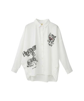【ヒステリックグラマー/HYSTERIC GLAMOUR】のKILLER QUEEN オーバーシャツ 人気、トレンドファッション・服の通販 founy(ファニー) ファッション Fashion レディースファッション Fashion for Women トップス・カットソー Cut & Sew Tops シャツ・ブラウス・オフィスカジュアル Elegant Blouses & Button-Ups スリット Slit, Slit Detail |ID:prp329100004649321