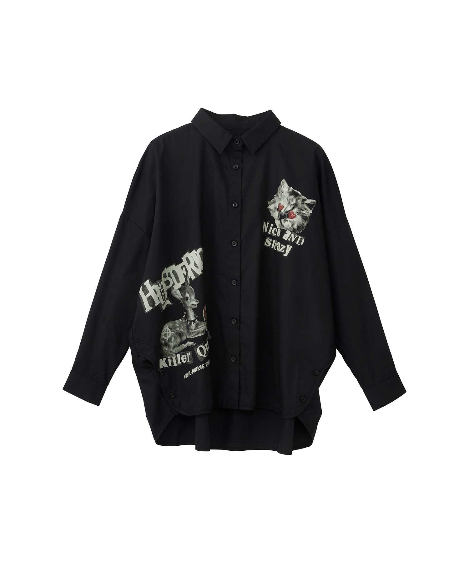 【ヒステリックグラマー/HYSTERIC GLAMOUR】のKILLER QUEEN オーバーシャツ インテリア・キッズ・メンズ・レディースファッション・服の通販 founy(ファニー) 　ファッション　Fashion　レディースファッション　Fashion for Women　トップス・カットソー　Cut & Sew Tops　シャツ・ブラウス・オフィスカジュアル　Elegant Blouses & Button-Ups　スリット　Slit, Slit Detail　ブラック|ID: prp329100004649321 ipo3291000000033579706