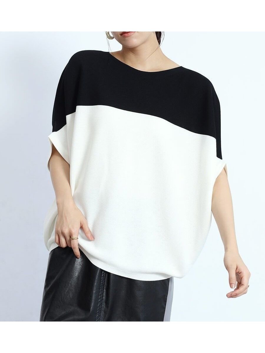 【ヴァン/Vin】のバイカラードルマンワイドニット インテリア・キッズ・メンズ・レディースファッション・服の通販 founy(ファニー) 　ファッション　Fashion　レディースファッション　Fashion for Women　トップス・カットソー　Cut & Sew Tops　ニット　Knit Tops & Sweaters　おすすめ　Recommended / Our Picks　タイトスカート　Pencil Skirt, Tight Skirt　ボトム　Bottoms, Lower Wear　ワイド　Wide, Wide Fit　オフホワイト|ID: prp329100004649337 ipo3291000000033579973
