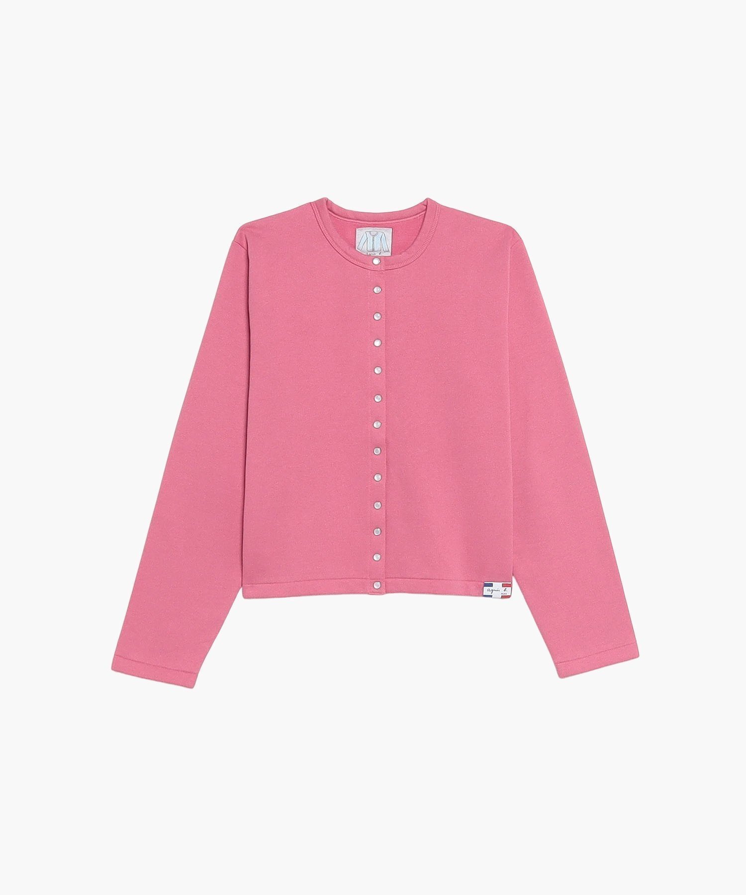 【アニエスベー ファム/agnes b. FEMME】のコットン メルトン カーディガンプレッション Made in France インテリア・キッズ・メンズ・レディースファッション・服の通販 founy(ファニー) 　ファッション　Fashion　レディースファッション　Fashion for Women　トップス・カットソー　Cut & Sew Tops　カーディガン・羽織り　Layered Style Cardigans　イラスト　Illustration　春　Spring　秋　Autumn　カッティング　Cutting Detail　カーディガン　Cardigan, Knitwear　スタンダード　Standard, Basic　スペシャル　Special, Limited Edition　定番　Standard, Basic Item　ビスチェ　Bustier, Corset Top　フランス　France, French　半袖　Short Sleeve, Half Sleeve　メルトン　Melton, Heavy Wool　メンズ　Men's, Menswear　夏　Summer　ピンク|ID: prp329100004649359 ipo3291000000033580440