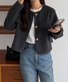 【ジュノア/JUNOAH】のcallautia ウールライクゴールドボタンノーカラージャケット ダークグレー|ID: prp329100004649448 ipo3291000000033899011