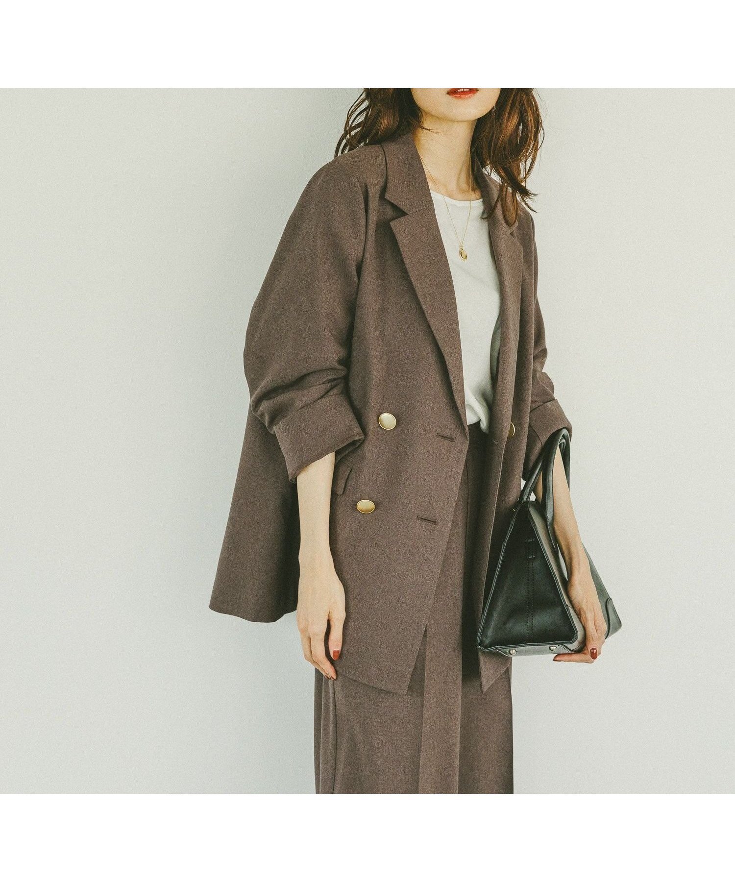 【グローバルワーク/GLOBAL WORK】のお手入れラクラクセットアップ/ダブルジャケット/498372 インテリア・キッズ・メンズ・レディースファッション・服の通販 founy(ファニー) 　ファッション　Fashion　レディースファッション　Fashion for Women　アウター　Coat / Outerwear Collection　レディースジャケット・軽アウター　Jackets　おすすめ　Recommended / Our Picks　ジャケット　Jacket, Outerwear　ストレッチ　Stretch, Stretchy Fabric　ストレート　Straight, Straight Cut　スリット　Slit, Slit Detail　ダブル　Double, Double-Breasted　チェック　Check, Plaid, Tartan　デニム　Denim, Jeans Material　ミックス　Mix, Mixed Style　メランジ　Melange, Mixed Yarn　ワイド　Wide, Wide Fit　ブラウン58|ID: prp329100004649506 ipo3291000000034532730