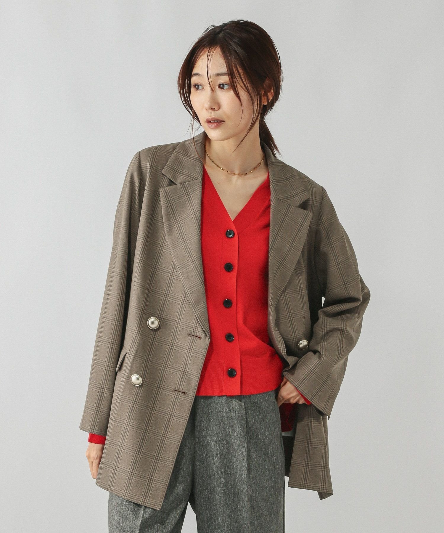 【グローバルワーク/GLOBAL WORK】のお手入れラクラクセットアップ/ダブルジャケット/498372 インテリア・キッズ・メンズ・レディースファッション・服の通販 founy(ファニー) 　ファッション　Fashion　レディースファッション　Fashion for Women　アウター　Coat / Outerwear Collection　レディースジャケット・軽アウター　Jackets　おすすめ　Recommended / Our Picks　ジャケット　Jacket, Outerwear　ストレッチ　Stretch, Stretchy Fabric　ストレート　Straight, Straight Cut　スリット　Slit, Slit Detail　ダブル　Double, Double-Breasted　チェック　Check, Plaid, Tartan　デニム　Denim, Jeans Material　ミックス　Mix, Mixed Style　メランジ　Melange, Mixed Yarn　ワイド　Wide, Wide Fit　ブラウンチェック59|ID: prp329100004649506 ipo3291000000034532734