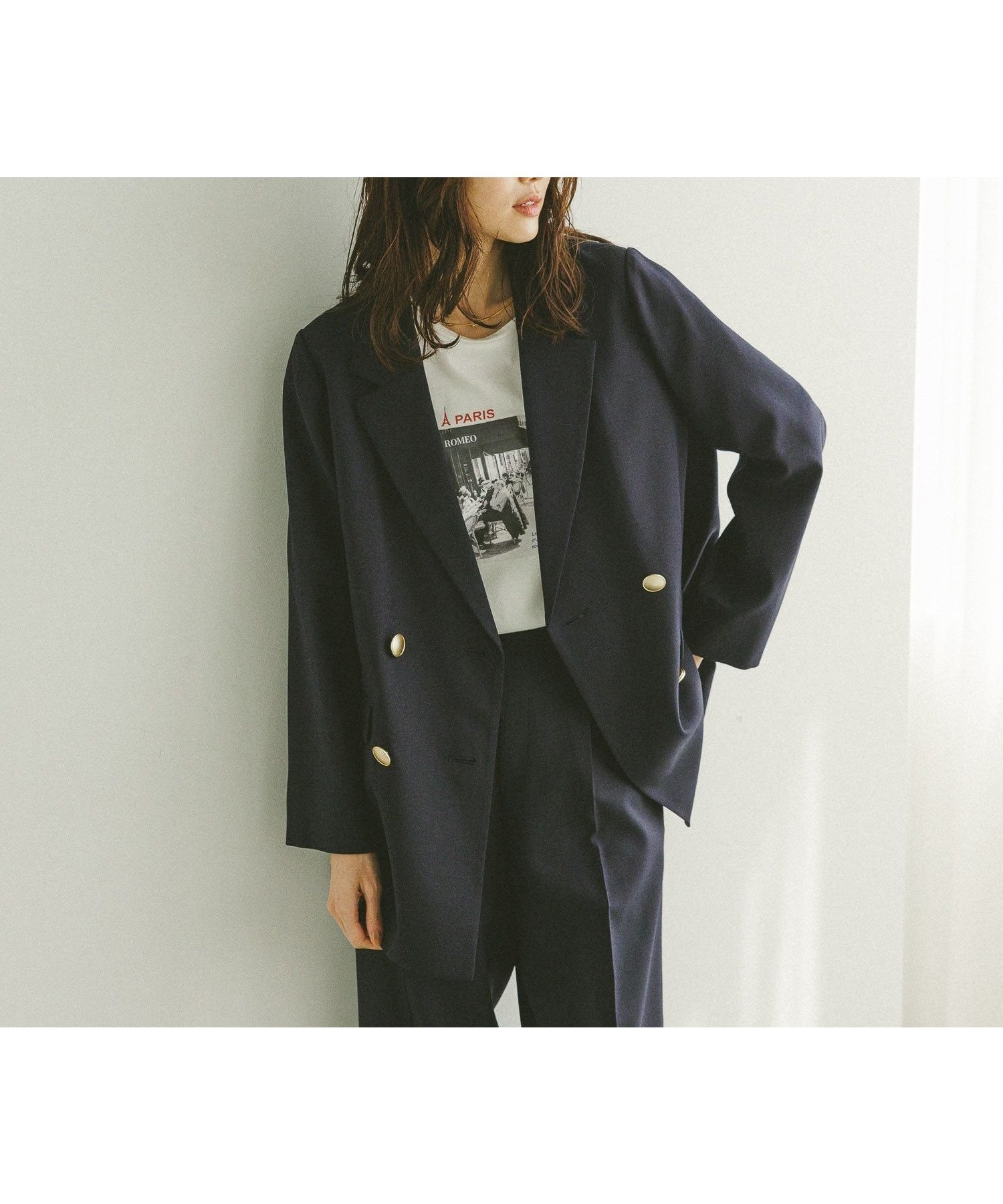 【グローバルワーク/GLOBAL WORK】のお手入れラクラクセットアップ/ダブルジャケット/498372 インテリア・キッズ・メンズ・レディースファッション・服の通販 founy(ファニー) 　ファッション　Fashion　レディースファッション　Fashion for Women　アウター　Coat / Outerwear Collection　レディースジャケット・軽アウター　Jackets　おすすめ　Recommended / Our Picks　ジャケット　Jacket, Outerwear　ストレッチ　Stretch, Stretchy Fabric　ストレート　Straight, Straight Cut　スリット　Slit, Slit Detail　ダブル　Double, Double-Breasted　チェック　Check, Plaid, Tartan　デニム　Denim, Jeans Material　ミックス　Mix, Mixed Style　メランジ　Melange, Mixed Yarn　ワイド　Wide, Wide Fit　ネイビー88|ID: prp329100004649506 ipo3291000000034532735