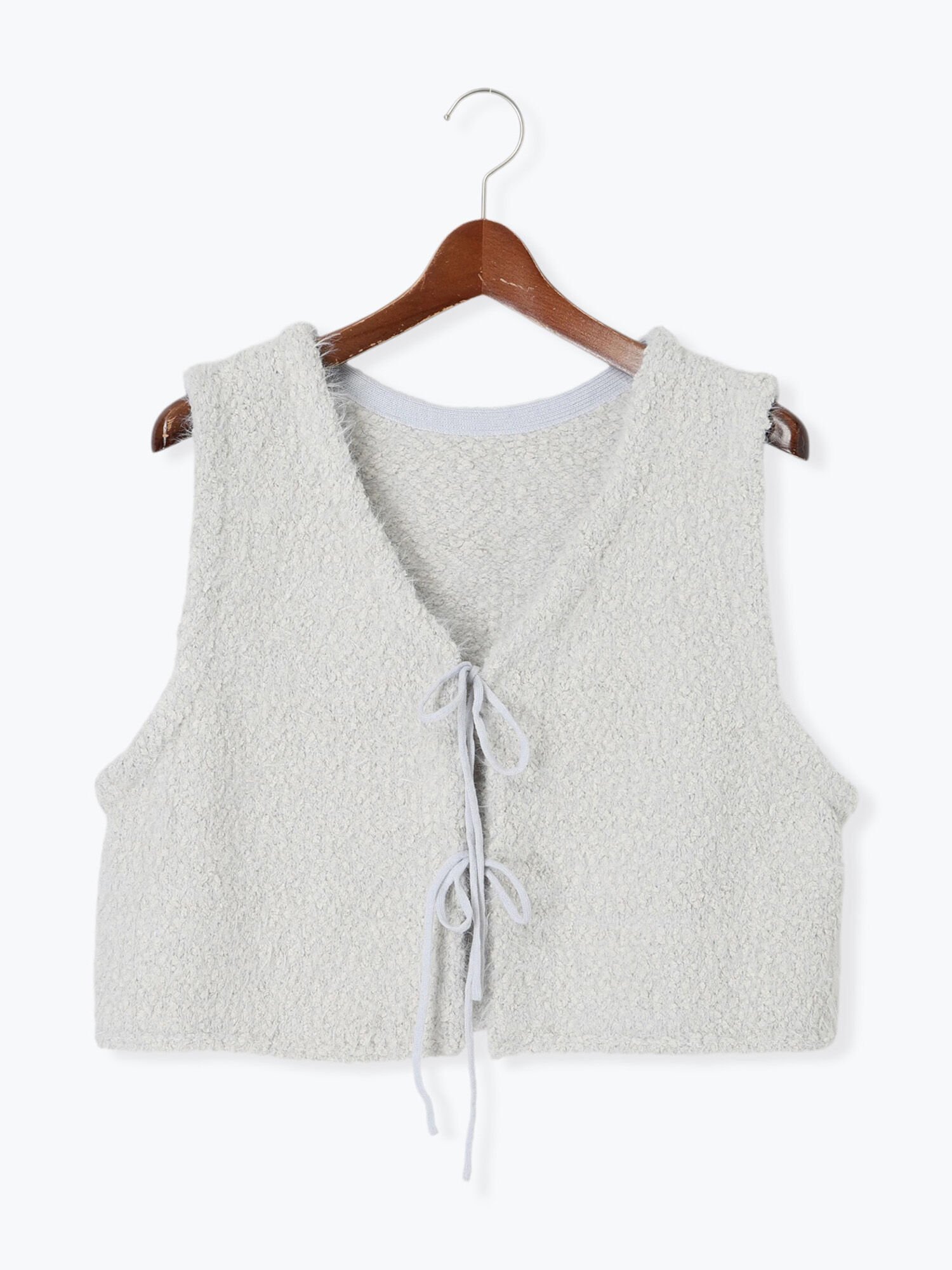 【テチチ/Te chichi】のポンポンヤーンニットショートベスト インテリア・キッズ・メンズ・レディースファッション・服の通販 founy(ファニー) 　ファッション　Fashion　レディースファッション　Fashion for Women　アウター　Coat / Outerwear Collection　トップス・カットソー　Cut & Sew Tops　ニット　Knit Tops & Sweaters　ベスト&ジレ / 重ね着スタイル　Vests & Gilets　おすすめ　Recommended / Our Picks　ショート　Short, Short Length　ダブル　Double, Double-Breasted　バランス　Balance, Style Balance　フロント　Front, Front Design　ベスト　Vest, Waistcoat　リボン　Ribbon, Bow　グレー|ID: prp329100004649511 ipo3291000000033582069