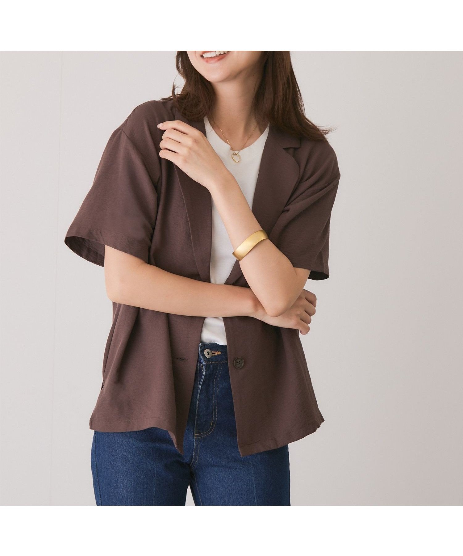 【ジャイロ/JAYRO】の半袖テーラージャケット インテリア・キッズ・メンズ・レディースファッション・服の通販 founy(ファニー) 　ファッション　Fashion　レディースファッション　Fashion for Women　アウター　Coat / Outerwear Collection　レディースジャケット・軽アウター　Jackets　キャミソール　Camisole, Spaghetti Strap Top　シアー　Sheer, See-Through　ショルダー　Shoulder, Shoulder Strap　ジャケット　Jacket, Outerwear　スラックス　Slacks, Dress Pants　スリット　Slit, Slit Detail　タンク　Tank Top, Sleeveless Top　デニム　Denim, Jeans Material　ドロップ　Drop Shoulder, Dropped Style　バランス　Balance, Style Balance　ボトム　Bottoms, Lower Wear　ポケット　Pocket, Pocket Detail　半袖　Short Sleeve, Half Sleeve　マーブル　Marble, Marble Pattern　リラックス　Relax, Relaxed Fit　ロング　Long, Long-Length　楽ちん　Easy Fit, Comfortable　ワイド　Wide, Wide Fit　ダークブラウン(20)|ID: prp329100004649619 ipo3291000000033585161